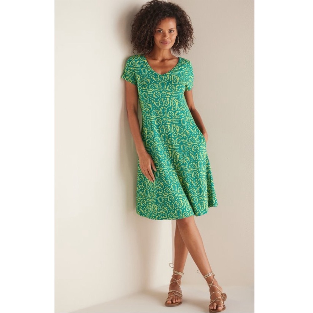 Soft Surroundings Santiago Gaia Tropical Green Jersey Dress Pockets PM Resort - Picture 2 of 14